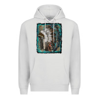 Dove Grey indian feather headdress with leopard background Premium Hoodie - RanaPortraitStore