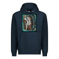 Navy indian feather headdress with leopard background Premium Hoodie - RanaPortraitStore