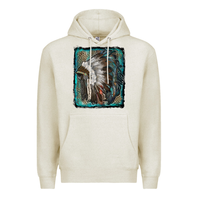 Indian Feather Headdress With Leopard Background Premium Hoodie by RanaPortraitStore | Teevron