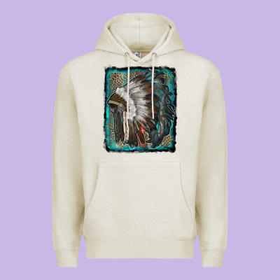 Indian Feather Headdress With Leopard Background Premium Hoodie Designed By Ranaportraitstore