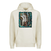 Oatmeal Heather indian feather headdress with leopard background Premium Hoodie - RanaPortraitStore
