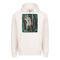 Pale Pink indian feather headdress with leopard background Premium Hoodie - RanaPortraitStore