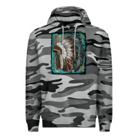 Slate Camo indian feather headdress with leopard background Premium Hoodie - RanaPortraitStore