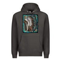 Smoke indian feather headdress with leopard background Premium Hoodie - RanaPortraitStore