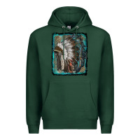 Sports Green indian feather headdress with leopard background Premium Hoodie - RanaPortraitStore