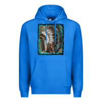 True Royal indian feather headdress with leopard background Premium Hoodie - RanaPortraitStore