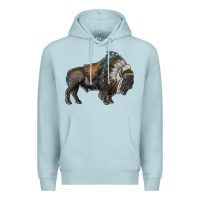 Blue Mist bison with indian headdress Premium Hoodie - RanaPortraitStore