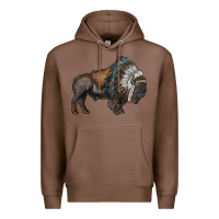 Chestnut bison with indian headdress Premium Hoodie - RanaPortraitStore