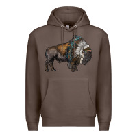 Coffee bison with indian headdress Premium Hoodie - RanaPortraitStore