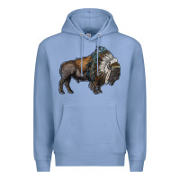 Colony Blue bison with indian headdress Premium Hoodie - RanaPortraitStore