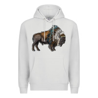 Dove Grey bison with indian headdress Premium Hoodie - RanaPortraitStore