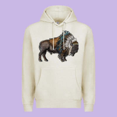 Bison With Indian Headdress Premium Hoodie Designed By Ranaportraitstore