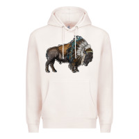 Pale Pink bison with indian headdress Premium Hoodie - RanaPortraitStore