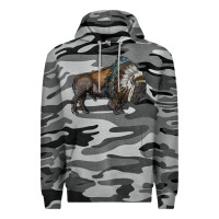 Slate Camo bison with indian headdress Premium Hoodie - RanaPortraitStore