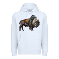 White bison with indian headdress Premium Hoodie - RanaPortraitStore