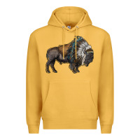Mustard bison with indian headdress Premium Hoodie - RanaPortraitStore