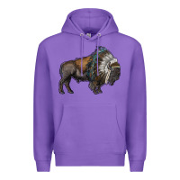 Purple bison with indian headdress Premium Hoodie - RanaPortraitStore