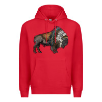 Red bison with indian headdress Premium Hoodie - RanaPortraitStore