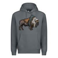Rock bison with indian headdress Premium Hoodie - RanaPortraitStore