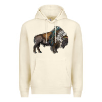 Sandshell bison with indian headdress Premium Hoodie - RanaPortraitStore