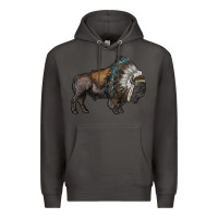 Smoke bison with indian headdress Premium Hoodie - RanaPortraitStore