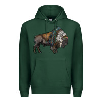 Sports Green bison with indian headdress Premium Hoodie - RanaPortraitStore