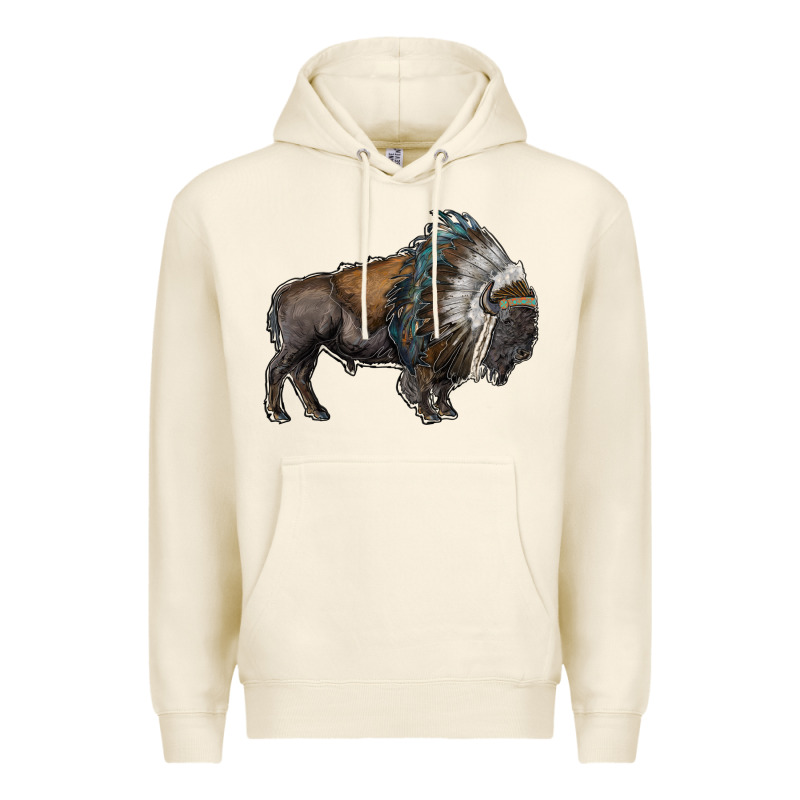 Bison With Indian Headdress Premium Hoodie by RanaPortraitStore | Teevron
