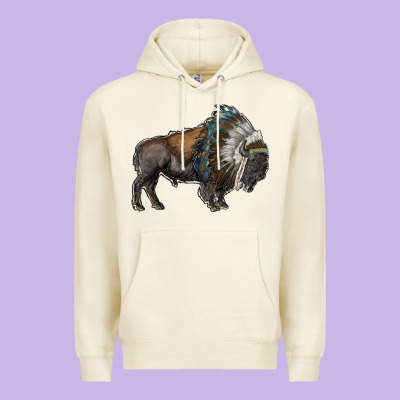 Bison With Indian Headdress Premium Hoodie Designed By Ranaportraitstore
