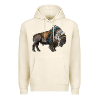 Tofu bison with indian headdress Premium Hoodie - RanaPortraitStore