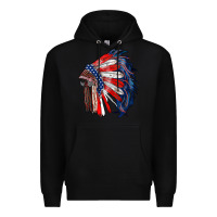 Black american flag indian headdress Premium Hoodie - RanaPortraitStore