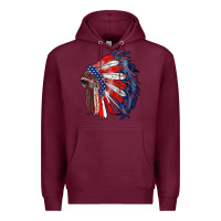 Burgundy american flag indian headdress Premium Hoodie - RanaPortraitStore