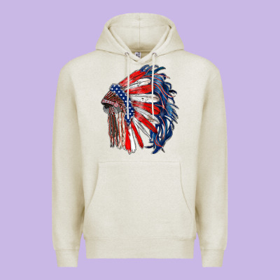 American Flag Indian Headdress Premium Hoodie Designed By Ranaportraitstore