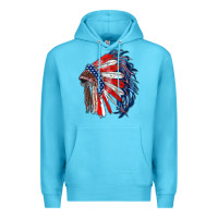 Ocean Blue american flag indian headdress Premium Hoodie - RanaPortraitStore