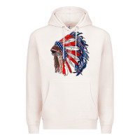 Pale Pink american flag indian headdress Premium Hoodie - RanaPortraitStore