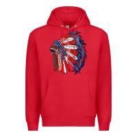 Red american flag indian headdress Premium Hoodie - RanaPortraitStore