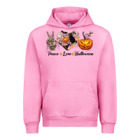 Fuchsia Pink Peace Love Halloween Urban Hoodie - texasbilliewilder