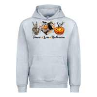 Heather Grey Peace Love Halloween Urban Hoodie - texasbilliewilder