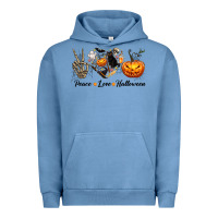 Pigment Pebble Blue Peace Love Halloween Urban Hoodie - texasbilliewilder