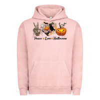 Pigment Salmon Peace Love Halloween Urban Hoodie - texasbilliewilder