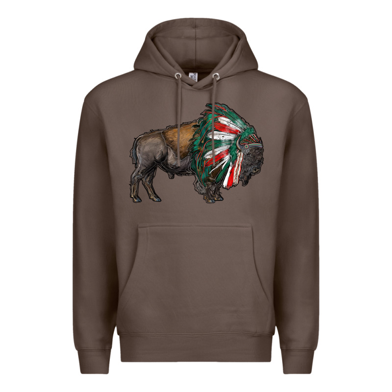 Mexican Bison With Indian Headdress Premium Hoodie by RanaPortraitStore | Teevron