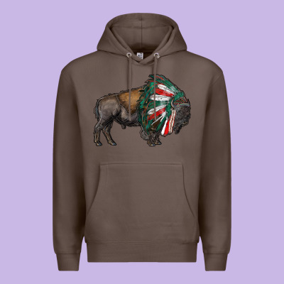 Mexican Bison With Indian Headdress Premium Hoodie Designed By Ranaportraitstore