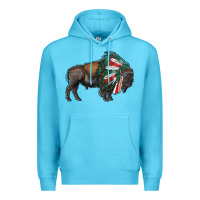 Ocean Blue mexican bison with indian headdress Premium Hoodie - RanaPortraitStore
