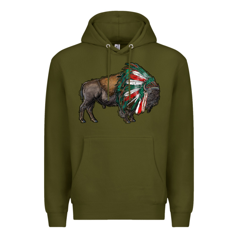 Mexican Bison With Indian Headdress Premium Hoodie by RanaPortraitStore | Teevron