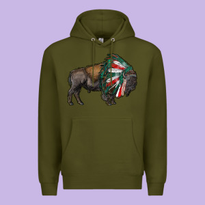 Mexican Bison With Indian Headdress Premium Hoodie Designed By Ranaportraitstore