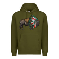 Army Green mexican bison with indian headdress Premium Hoodie - RanaPortraitStore