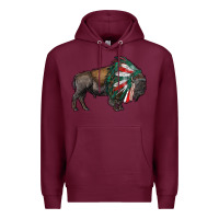 Burgundy mexican bison with indian headdress Premium Hoodie - RanaPortraitStore