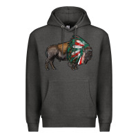 Charcoal Heather mexican bison with indian headdress Premium Hoodie - RanaPortraitStore
