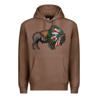 Chestnut mexican bison with indian headdress Premium Hoodie - RanaPortraitStore