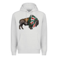 Dove Grey mexican bison with indian headdress Premium Hoodie - RanaPortraitStore