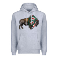 Heather Grey mexican bison with indian headdress Premium Hoodie - RanaPortraitStore